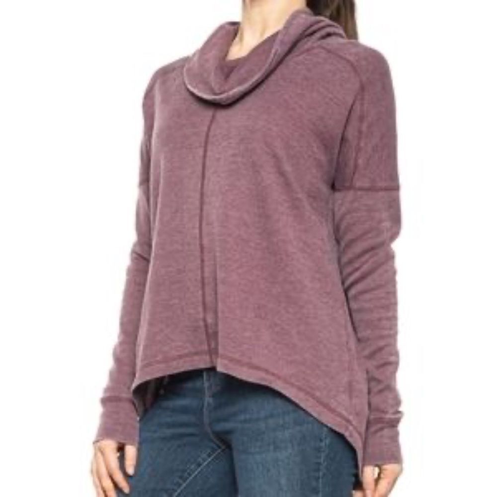 LUCKY BRAND Cowl Neck Waffle Knit Mauve Loose Thermal Top Long Sleeve Hi Low Hem